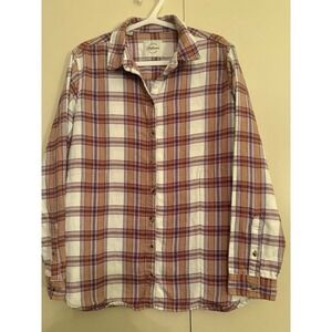 Jachs Girlfriend Flannel Shirt Womens Size Medium Brown White Plaid Button Up